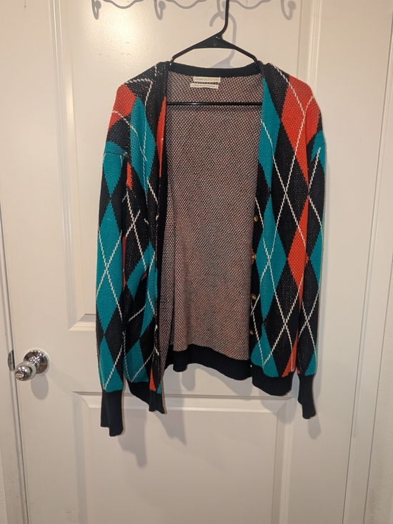 Urban Outfitters Sweaters - Women's Orange Turquoise Black Harlequin Button Down Cardigan Acrylic UO